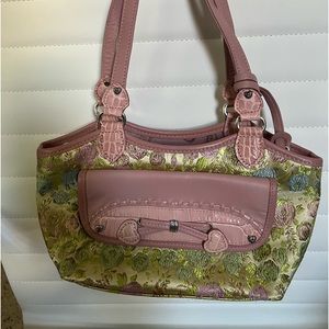 Unique Brighton pale pink and green floral clutch. Looks brand new!